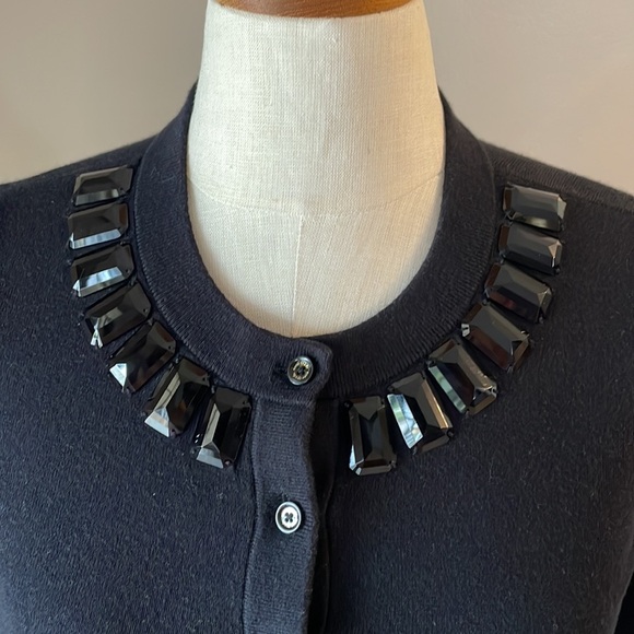 KATE SPADE black sweater knit cardigan JEWELED embellished neckline cashmere XS - Picture 2 of 11